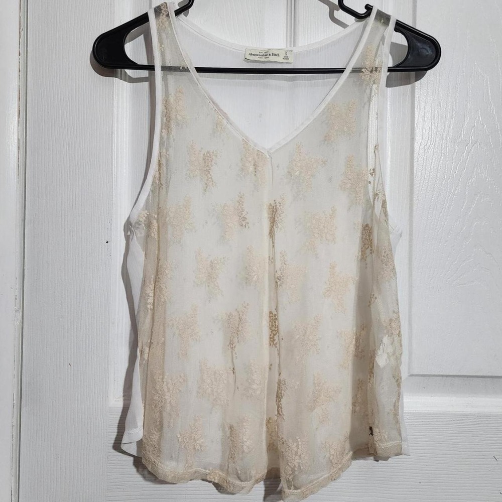 Cream Sheer Lace Tank Top